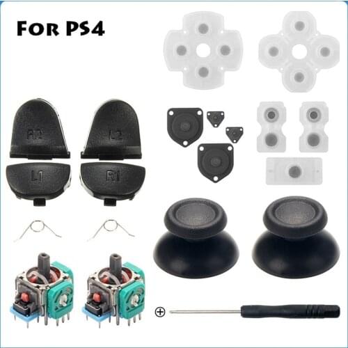 For PS4 L1 R1 L2 R2 Trigger Buttons 3D Analog Joysticks Thumb Sticks Cap Conductive Rubber Dualshock 4 PRO Slim Repair Parts Set