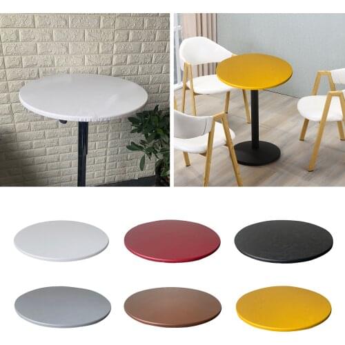 Elastic Edged Polyester Round Fitted Table Cloth Dining Waterproof Oilproof 27.5-33.5 inch Wipeable Table Cover Party Decoration