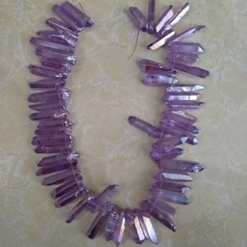Purple titanium rainbow aura lemurian quartz crystal wand point healing