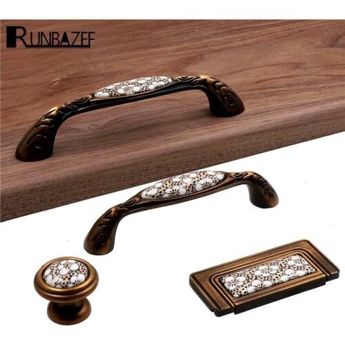 RUNBAZEF Ceramic Drawer Pulls Antique Crack Kitchen Handles Vintage Handles Knobs and Pulls for Cabinets Metal Furniture Handles