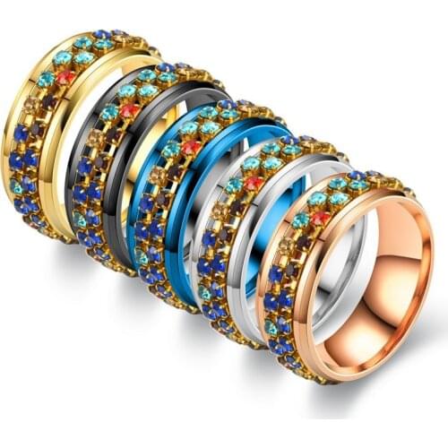 Thickness 2mm width 8mm female colorful AAA CZ stainless steel rings for women girl wedding party jewelry accessories gift