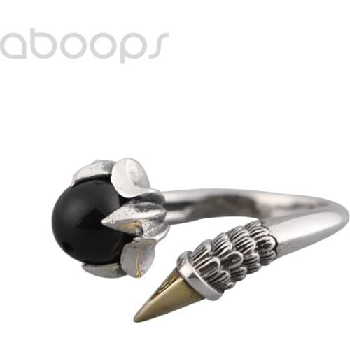 Two Tone 925 Sterling Silver Claw Ring with Agate for Women,Free Shipping