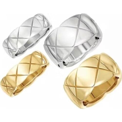 Wavy Cross rhombus band ring for women men stainless steel gold color classic luxury minimalist plain stackable ring fashion