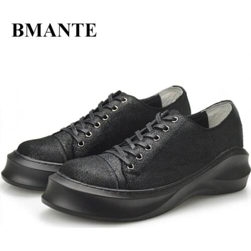 Bmante Genuine Leather Men Shoes Solid Suede Lace-up Platform Thick Bottom Luxury Trainers Sneakers Summer Male Adult Shoes