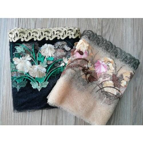 2 Yards/lot 18CM Green Skin Flower Lace Fabric Mesh Tulle Venice Sewing Lace Trims DIY Doll Garment Decoration Free Shippping