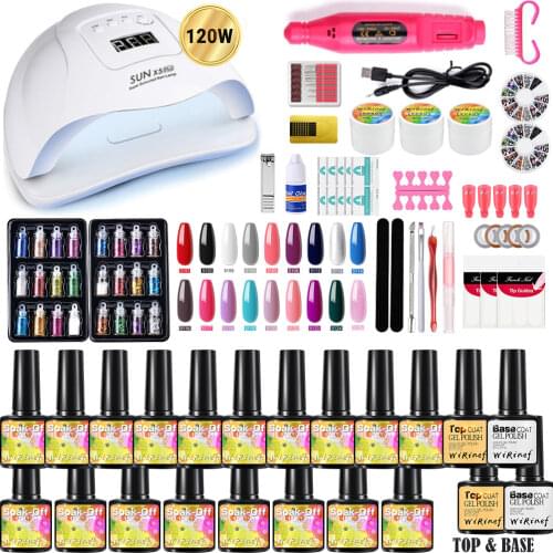 WiRinef Manicure Set With 120W Led Nail Lamp Nail Set Nail drill Machine 24 Color UV Gel Nail Polish Kit Tools Set