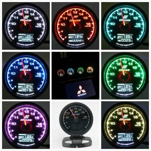 62mm 2.5" 7 Color GReddi Gauge Multi D/A LCD Digital Display Fuel pressure Oil Temp Turbo Boost Meter with Sensor
