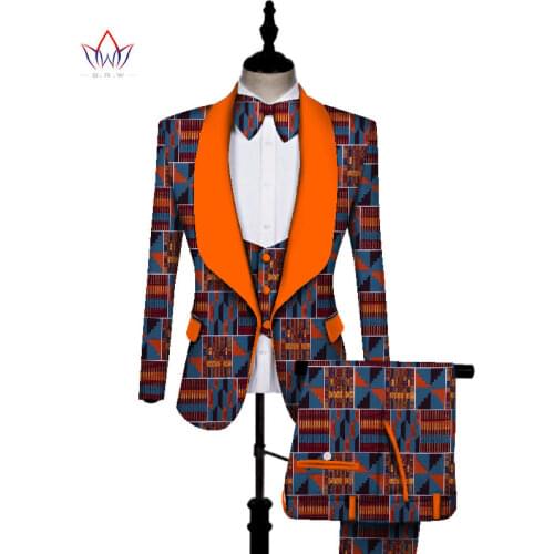 African Print 3 pieces Men sets Dashiki Top and Trouser & Vest Set Bazin Plus Size Traditional African Clothing WYN431