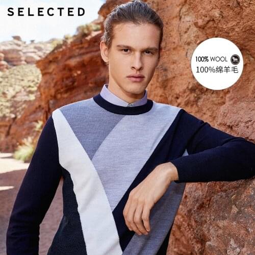 SELECTED Mens 100% Wool Contrasting Splice Color Knit Sweater S|419424503