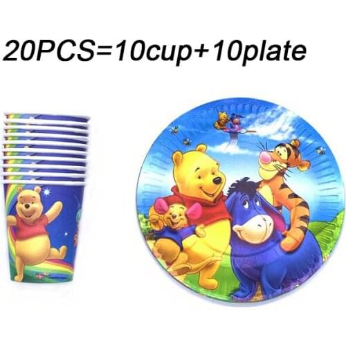 Disney Winnie The Pooh Theme Birthday Party Supplies Set For Kids Party Disposable Tableware Sets 10cup+10plates Party Decor