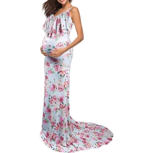 Maternity Photography Dresses Pregnant Women Clothes Printed V-neck Sling Flower Photograph Maternity Gown Dress For Pregnant