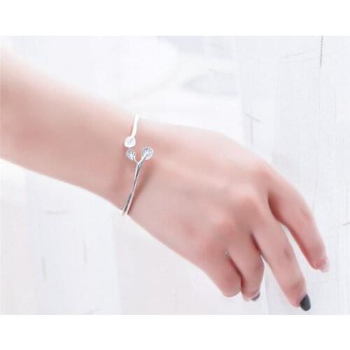 Sole Memory Simple Fresh Literary Twig Leaves 925 Sterling Silver Female Resizable Bracelets SBR241