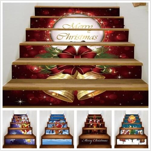 Christmas Bell Stair Stickers Decals Vinyl Staircase Wallpaper Home Decor DIY Self-Adhesive Santa Claus Stairway Mural Posters