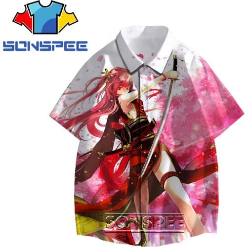 SONSPEE 3D Anime Samurai Sword Girls Printed Shirt Summer Cartoon Cute Mens Womens Loose Blouse Oversized Top