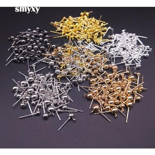 30pcs/packs Stainless Steel Pin Findings Stud Earring Basic Pins Stoppers Connector Metal Ear Pins Ball Needles DIY Accessories