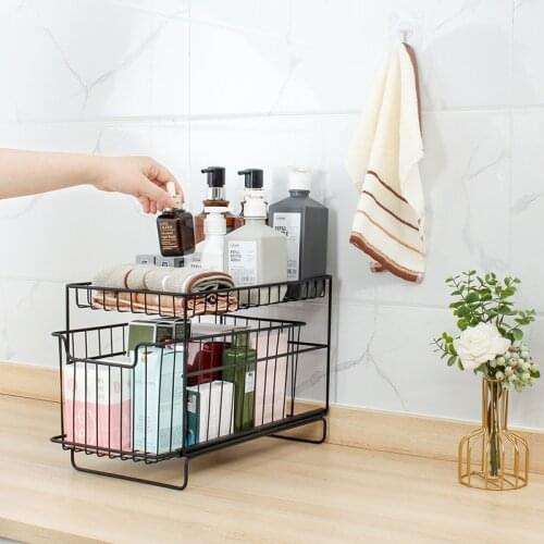 Kitchen Sink Storage Rack Drawer Type Shelf Can Push Pull Cabinet Telescopic Double Layer Shelf Storage Rack