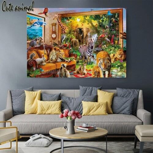 Tiger elephant leopard zebra animal scenery Diamond embroidery full drill square Diamond painting stitch cross Diamond mosaic