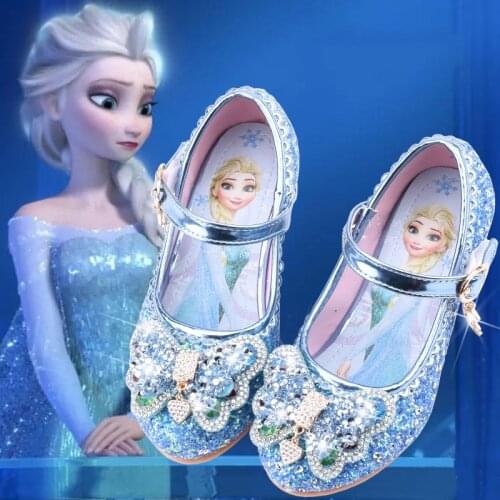 Disney Princess Crystal Shoes New Girls Single Shoes Frozen Aisha Sophia Princess Shoes Catwalk Performance Shoes High Heels