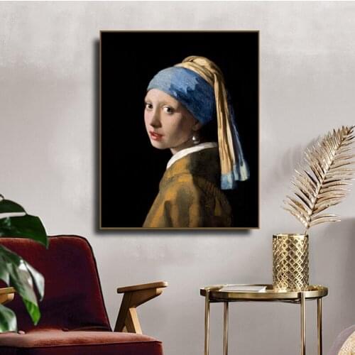 Johannes Vermeer Girl with Pearl Earrings Gallery Wall Art Canvas Painting Poster Milkmaid Painting Living Room Interior Decor