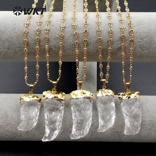 WT-N1032 WKT Wholesale Jewelry Natural Crystal Pendant Necklace With 18 Inches Gold Color Beads Chain For Fashion Jewelry