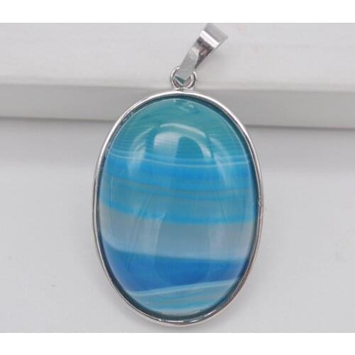 Blue Veins Carnelian Stone Bead Oval Pendant Jewelry For Woman Gift S927