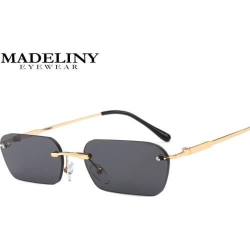 MADELINY Retro Rimless Sunglasses Women Luxury Brand Rectangle Sun Glasses Men Small Frame Summer Square Eyewear MA452