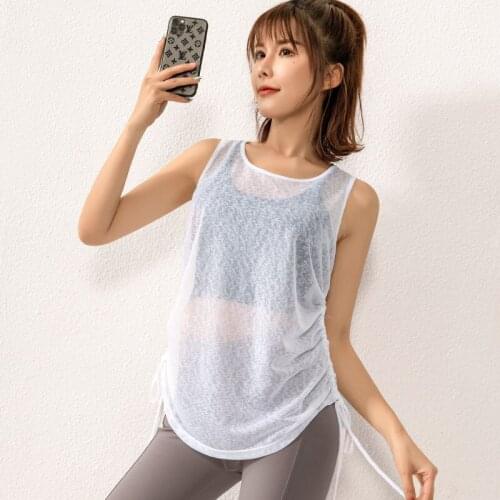 Women Sport Vest Loose Thin See-through Yoga Shirt Running Fitness Sleeveless T-shirt Quick Dry Tank Tops Gym Workout Tee Blouse