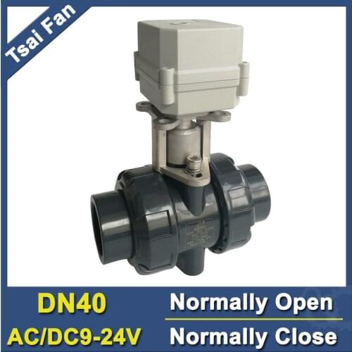 10NM Normally Open/Closed Valve 2 Way PVC DN40 BSP/NPT 11/2'' AC/DC9V-24V Motorized Ball Valve On/Off 15 Sec Metal Gear CE