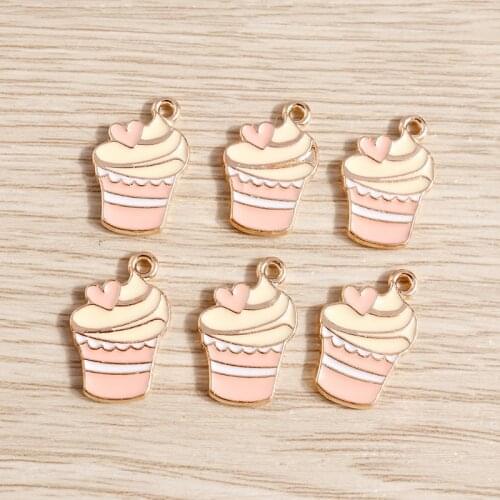 10pcs 12*19mm Alloy Enamel Heart Ice Cream Charms for Jewelry Making Pendants Necklaces Earrings Keychain DIY Crafts Accessories