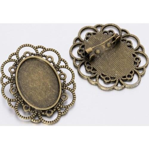 10pcs/lot oval antique Bronze Cabochon Base Tray Bezels Blank Setting Supplies For Jewelry Making Findings brooch