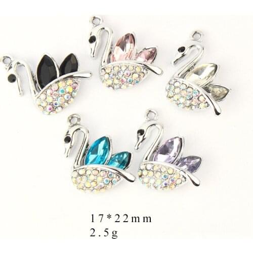 10pcs/lot Green Blue Purple Pink Swan Rhinestone Dangle Handmade Charms Pendant DIY for Bracelet Necklace Bag