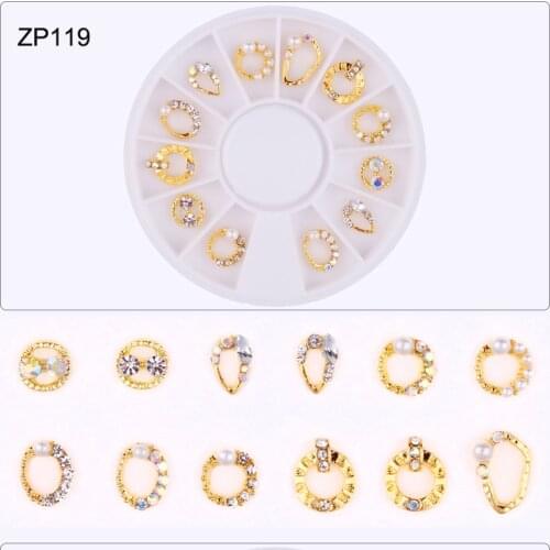 12pcs/Wheel Nail Gold Peal Gems Rhiestones For Nail Art Crystal Stones 3D Manicure Decorations DIY Nail Rhinestones ##ONE WHEEL