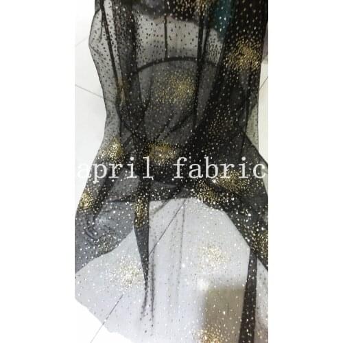 5 yards 145cm width black sexy star golden sequin glitter lace shining hand print for party/sawing/wedding /veil,send by dhl