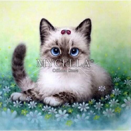 5d Diy Diamond Painting Cross Stitch Cat Flowers Needlework Full Round Diamond Embroidery Rhinestone Mosaic Home Decor Crafts