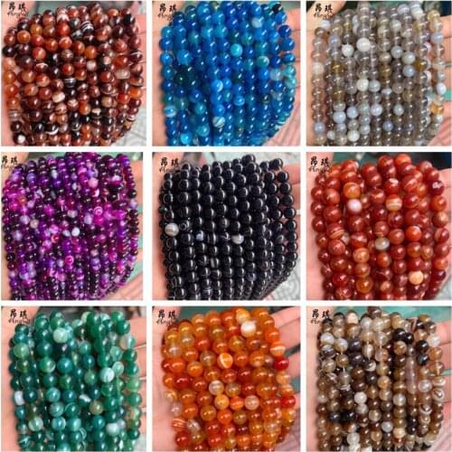 9 Colors Natural Stripe Agates Round Loose Beads 6 8 10 12mm Pick Size Natural Stone Beads For Jewelry Making DIY Bracelet 15