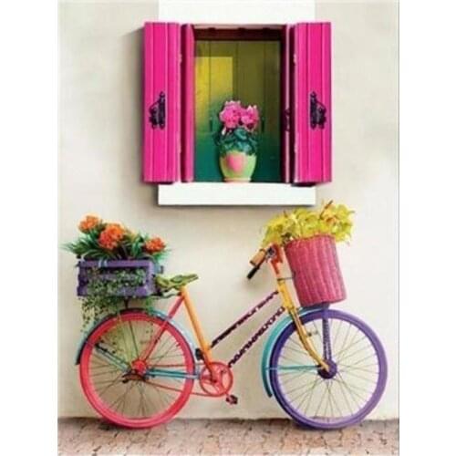 Window diamond painting full flower bicycle pmosaic embroidery landscape rhinestone picture puzzle toy drawing wall decor gifts