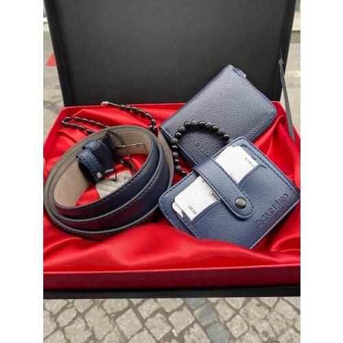 Carlino Male Navy Blue Zipper Belt Badge Holder Rosary Bracelet Elegant Gift Boxed Set