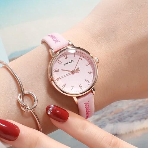 Disney Mickey Mouse Quartz Watch Leather Girl Women Waterproof Watches Female Fashion Teen Time Calendar Lady Clock Reloj Mujer