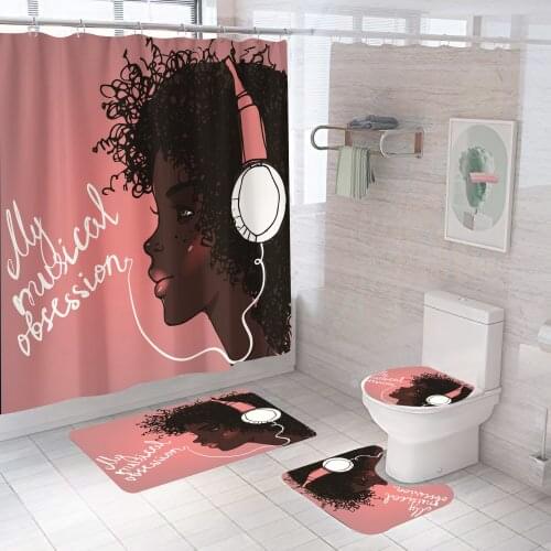Black Pirl Listening To Music Shower Curtain Waterproof Polyester Bathroom Curtains Luxury Shower Curtain Set Bath Mats Rugs