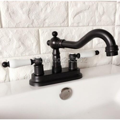 Black Oil Rubbed Bronze Double Handle 4" Centerset 2 Holes Bathroom Basin Sink Faucet Mixer Tap Lhg074