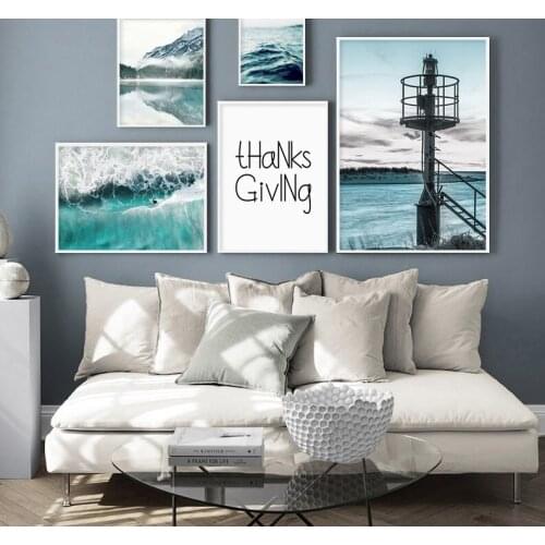 Home Decoration Seascape Beach Canvas Picture Scandinavian Paintings for Interior Thanksgiving Quote Modern Home Decor Wall Art