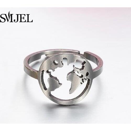 Delicate World Map Rings Globe Charm Stainless Steel Boho Jewelry Wanderlust Globetrotter Ring Round Earth Travel Gift