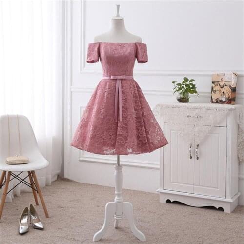 Off Shoulder Lace Bridesmaid Dresses Short Corset Back A Line Beach Wedding Party Gowns Prom Cocktail Homecoming Gowns VS16