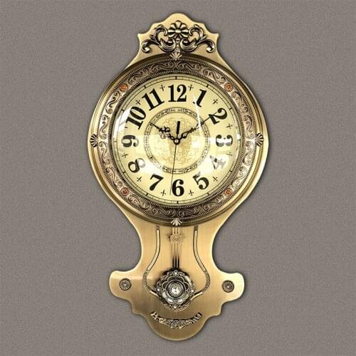 Longpin European-Style Metal Wall Clock Vintage Living Room Household Clock Swing Office Pocket Clocks Wall Home Decor Silent 50