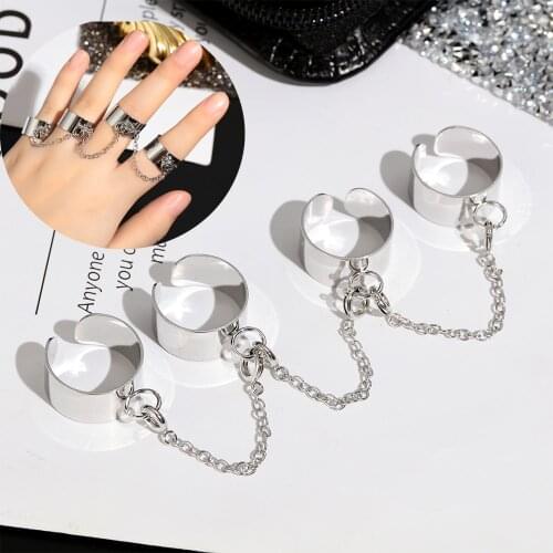1PC Punk Style Rings Multi-layer Adjustable Chain Four Open Finger Rings Women Men Cool Hip Hop Alloy Rotate Rings Jewelry Gift