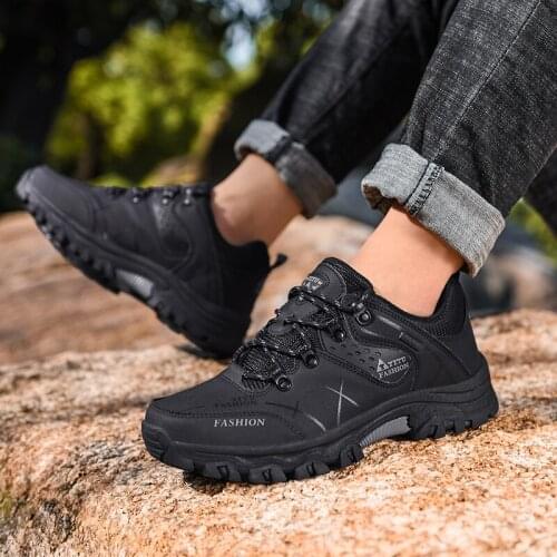 Men Hiking Shoes Waterproof Leather Shoes Antislip Sport Shoes Military Mountain Climbing Mens Sneakers Lace Up Trekking Shoes