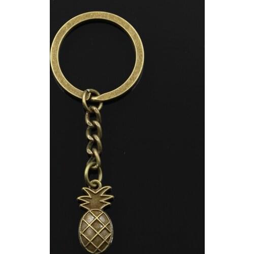 New Fashion Men 30mm Keychain DIY Metal Holder Chain Vintage Pineapple 24x12mm Antique Bronze Silver Color Pendant