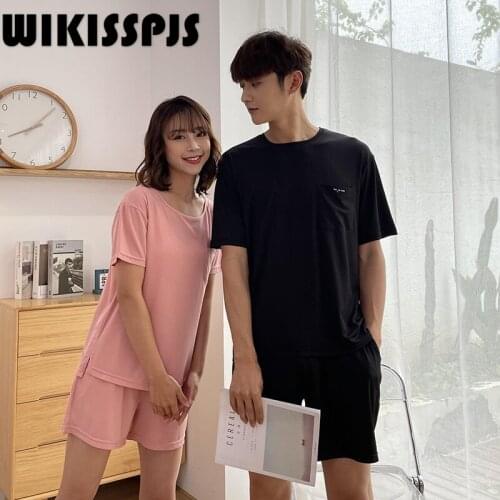 WIKISSPJS New Pajamas Couple Suit Household Clothes Summer Short Sleeve Pajamas for Men Pajamas for Women Two Piece Set Summer