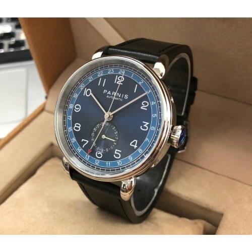NEW PARNIS 42mm GMT Automatic Self-Wind movement mens watch Auto Date mens watch PA190-PP8