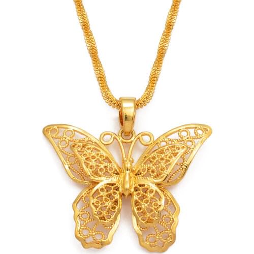 Anniyo（4.5cm Pendant）Big Butterfly Pendant Necklaces for Women Girls Gold Color Jewelry Wedding Birthday Gifts #008609